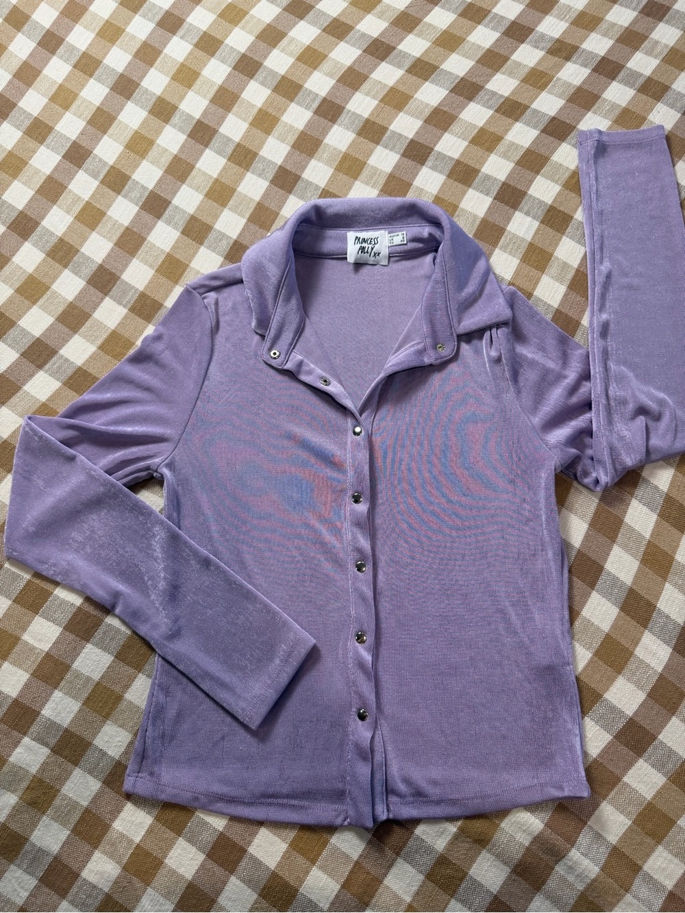 Princess Polly Lavender Snap Front Long Sleeve Top Size US 8